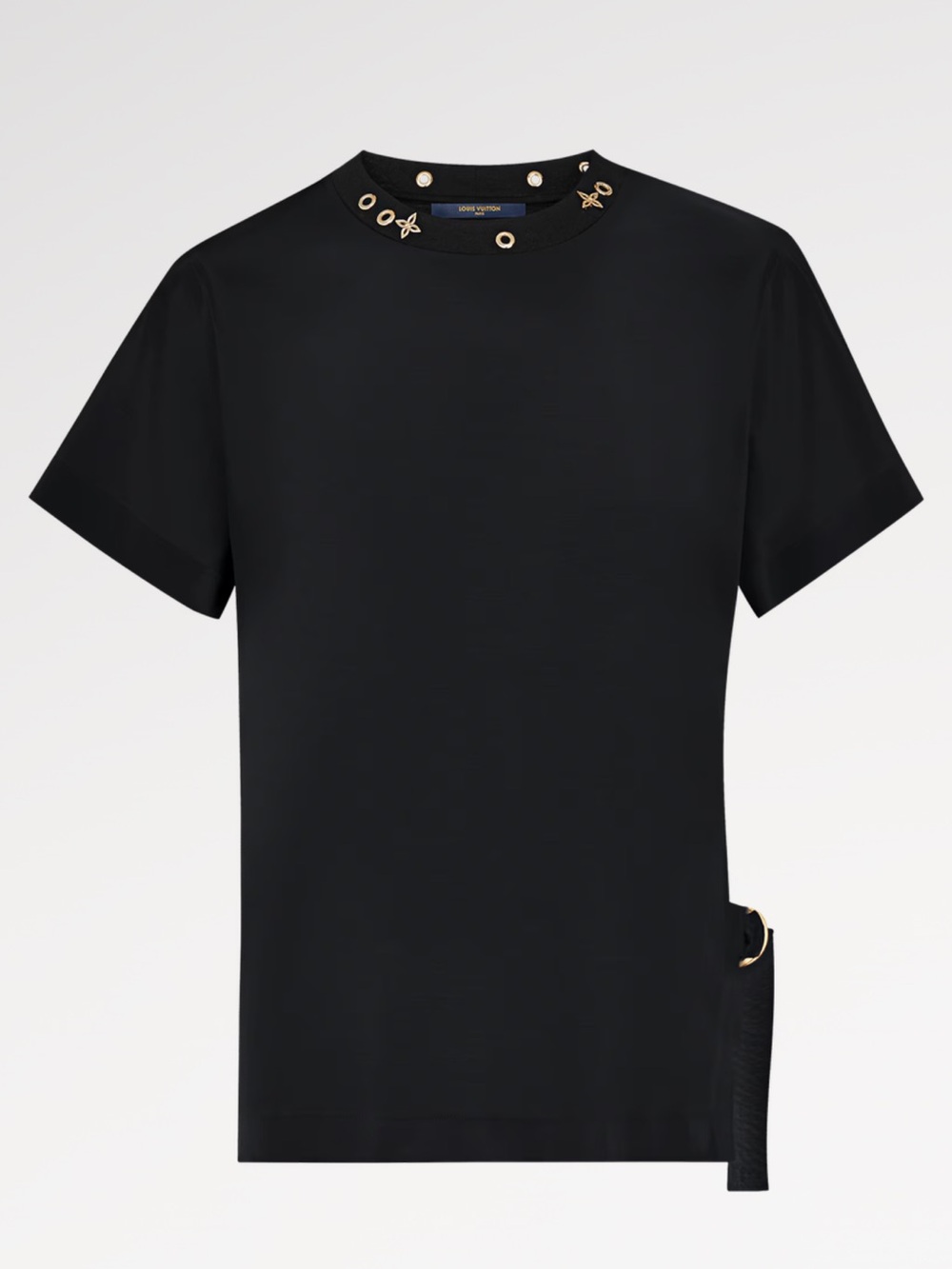 Louis Vuitton Black Short-Sleeve Tee with Gold Hardware